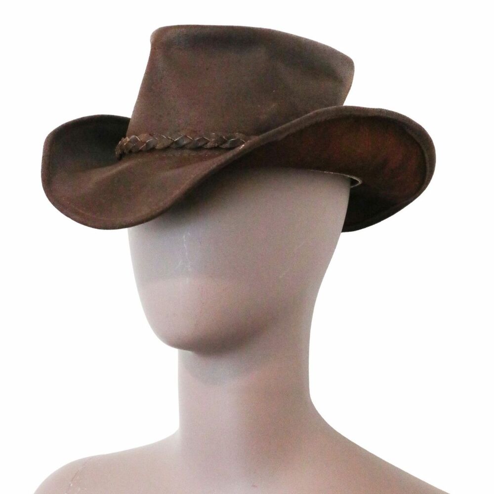 Vintage Brown‎ Leather Cowboy Hat Western Rancher Hat Size Small